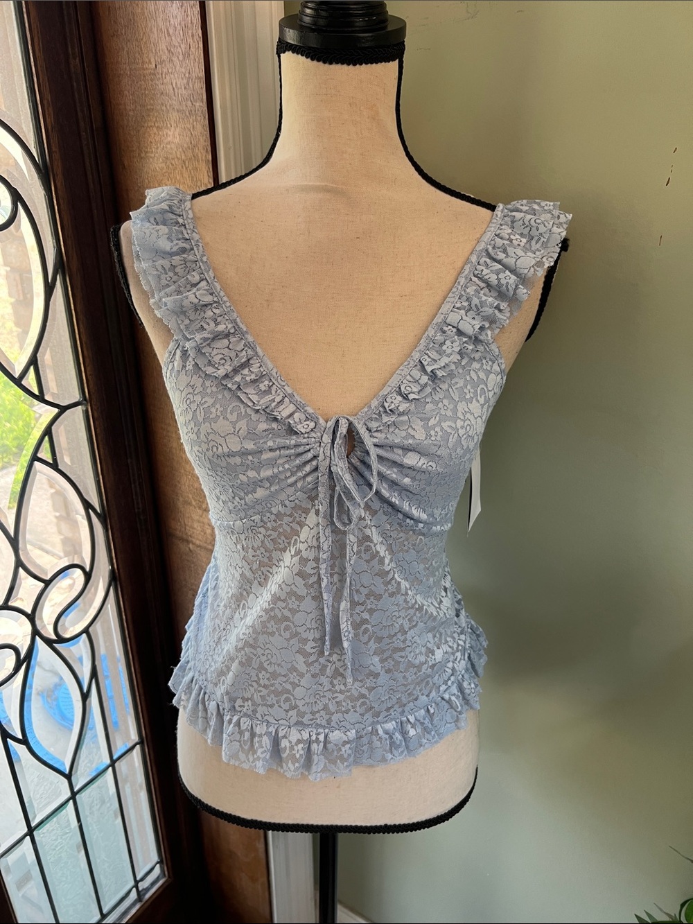 bp Light Blue Lace Ruffle Tie-Front Camisole